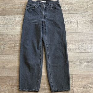 Levi’s Baggy Dad Jean in Washed Black High Rise Straight Leg Ankle Length